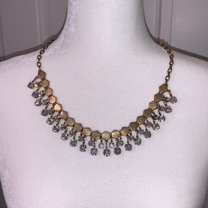 J Crew Clear Rhinestone Gold Tone Chain Statement Necklace